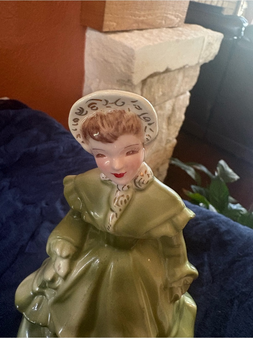 Vintage Porcelain Lady Figurine in Olive Green. Melanie